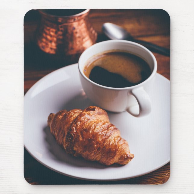 Mousepad Café Negro e Croissant Fresco (Frente)