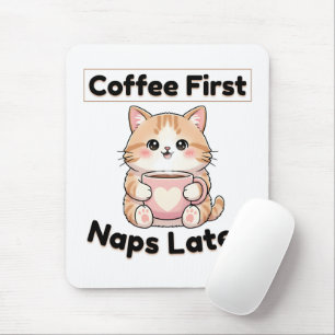 Mousepad Café Primeiro Sonecas Depois Gatinho Fofo   Kawaii