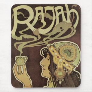 Mousepad Café Rajah Art Nouveau Vintage, Mulher com Café