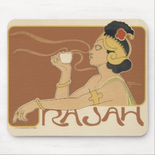 Mousepad Café Rajah Art Nouveau Vintage, Senhora com Café