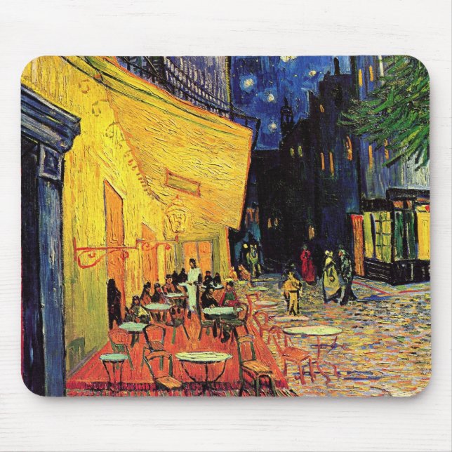 Mousepad Café Terrace à noite por Vincent van Gogh (Frente)