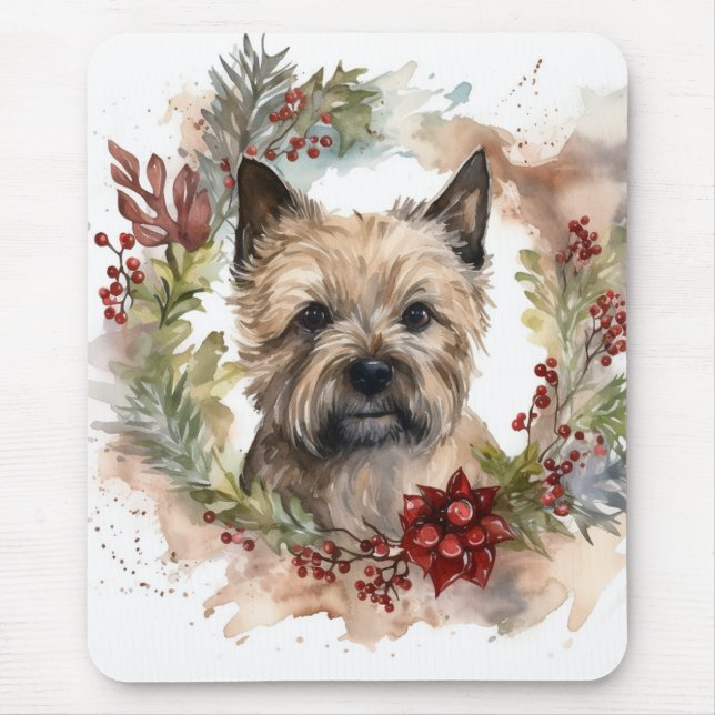 Mousepad Cairn Terrier Christmas Wreath Festivo Pup (Frente)