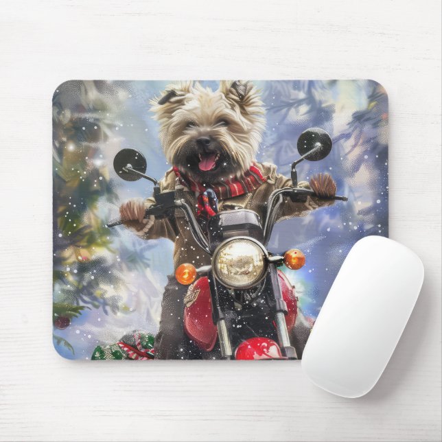 Mousepad Cairn Terrier Dog Dirigindo motocicleta Natal (Com mouse)