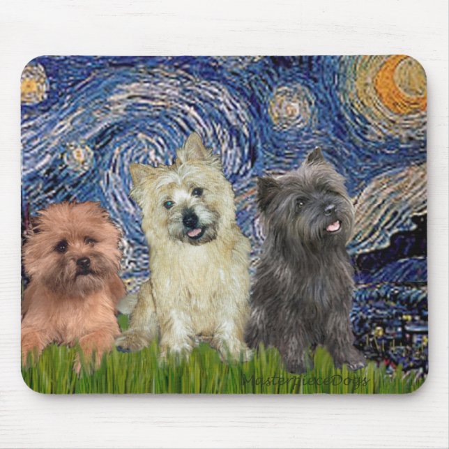 Mousepad Cairn Terriers (três) - Noite Estrelada (Frente)