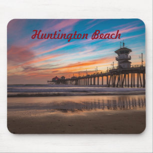 Mousepad Cais de praia de Huntington no pôr do sol