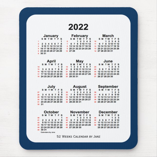 Mousepad Caixa de Polícia de 2022 Calendário Azul de 52 Sem (Frente)