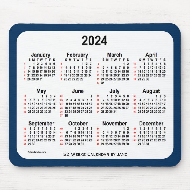 Mousepad Caixa de Polícia de 2024 Calendário Azul de 52 Sem (Frente)