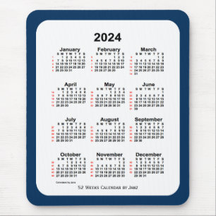 Mousepad Caixa de Polícia de 2024 Calendário Azul de 52 Sem