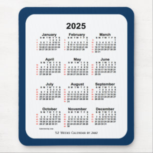 Mousepad Caixa de Polícia de 2025 Calendário Azul de 52 Sem