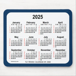 Mousepad Caixa de Polícia de 2025 Calendário Azul de 52 Sem