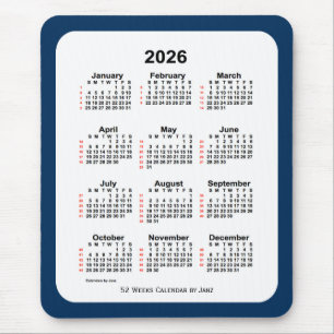 Mousepad Caixa de Polícia de 2026 Calendário Azul de 52 Sem