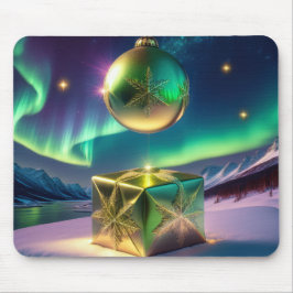 Mousepad Caixa de Presente Sino de Natal Luzes do Norte Nev