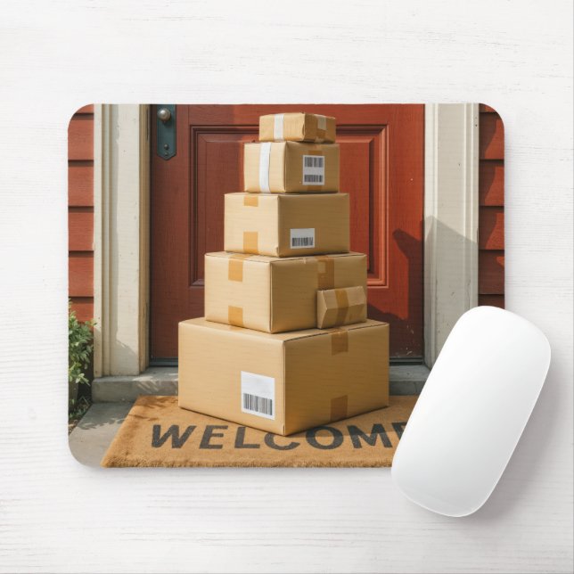 Mousepad Caixas de Papelão em uma Esteira de Boas-Vindas (Com mouse)