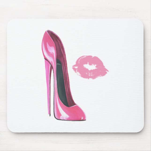 Mousepad Calçados cor-de-rosa do estilete e lábios (Frente)