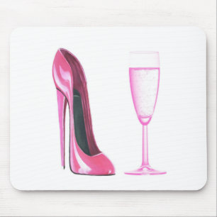 Mousepad Calçados do estilete e vidro cor-de-rosa de