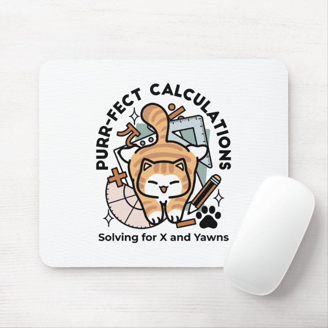 Mousepad Cálculos Perfeitos – Design de Gato de Matemática  (Com mouse)