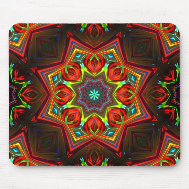 Mousepad Caleidoscópio estrelado de oito pontas, amarelo-ve (Frente)