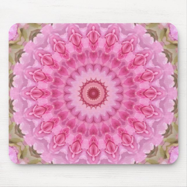 Mousepad Caleidoscópio Floral Rosa e Verde (Frente)
