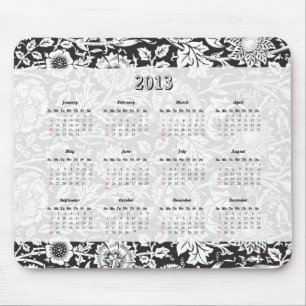 Mousepad Calendário 2013 floral preto & branco do tapete d