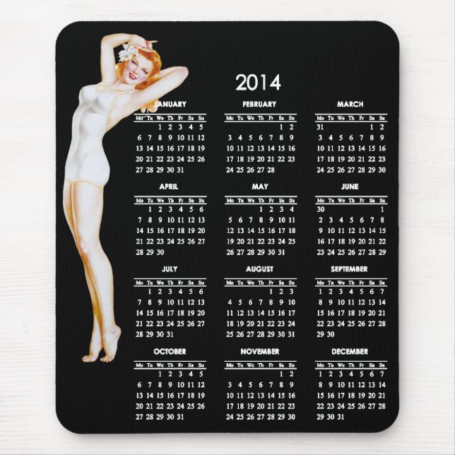 Mousepad Calendário 2014 com a menina do Pin-Acima do (Frente)