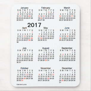 Mousepad Calendário 2017 do feriado das letras grandes por