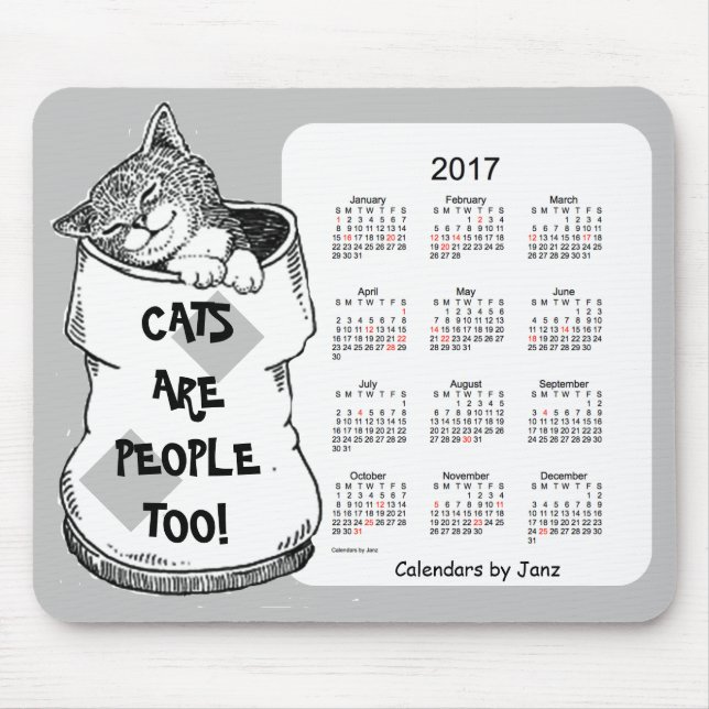 Mousepad Calendário 2017 do gato pelo tapete do rato de (Frente)