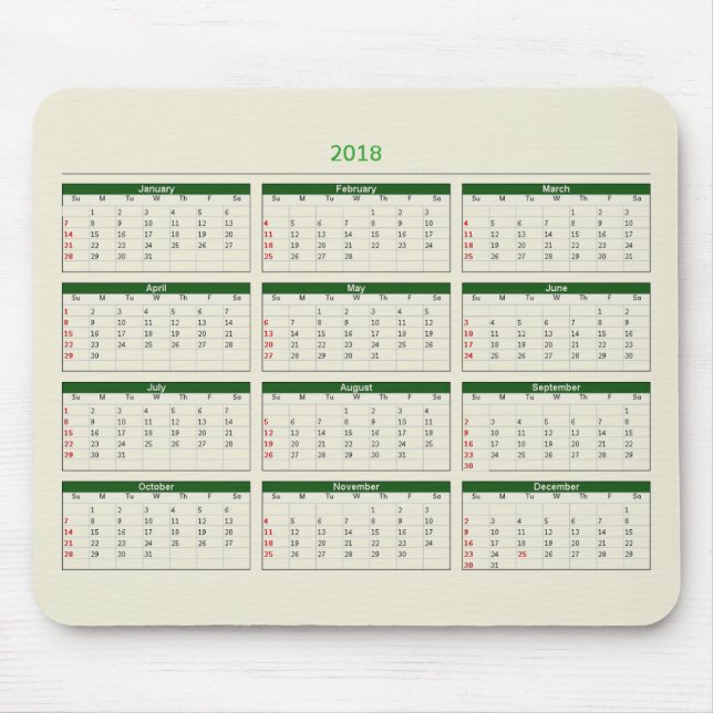 Mousepad Calendário 2018 (Frente)