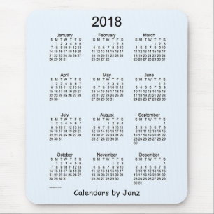 Mousepad Calendário 2018 azul de Alice pelo tapete do rato
