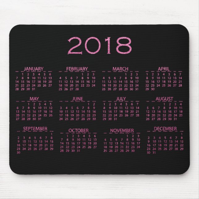 Mousepad Calendário 2018 Brilho Negro Brilhante Brilhante R (Frente)