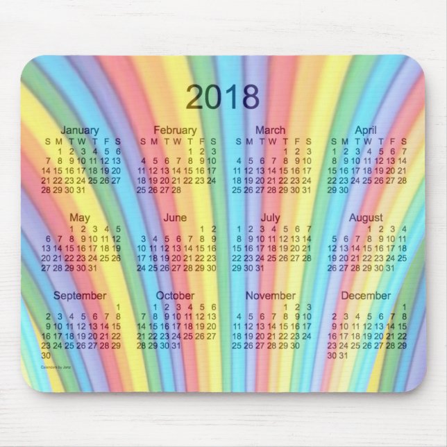 Mousepad Calendário 2018 da arte do arco-íris pelo tapete (Frente)