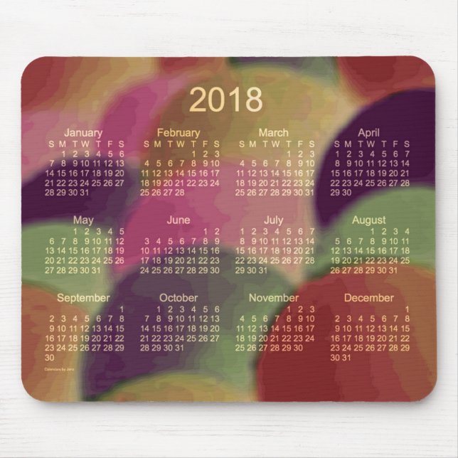 Mousepad Calendário 2018 da arte do arco-íris pelo tapete (Frente)