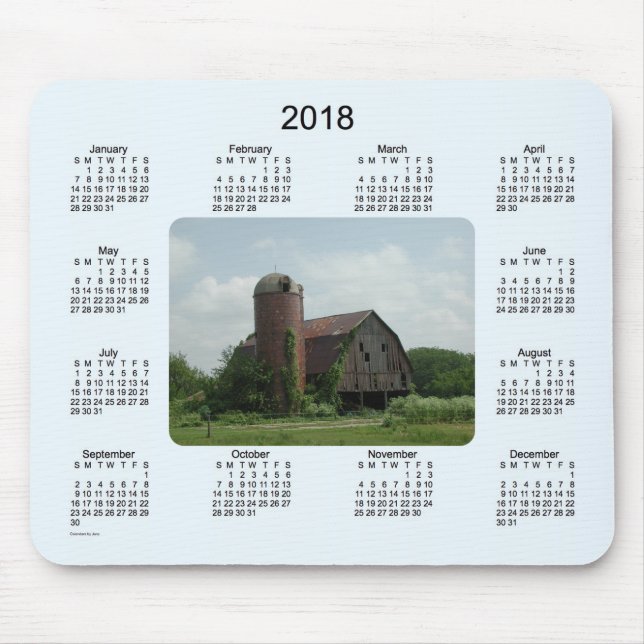 Mousepad Calendário 2018 do celeiro pelo tapete do rato de (Frente)