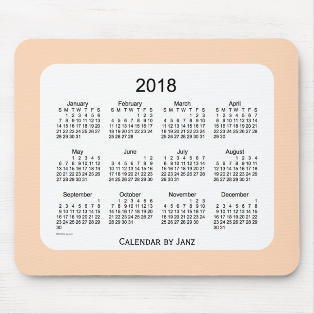 Mousepad Calendário 2018 do sopro do pêssego por Janz (Frente)