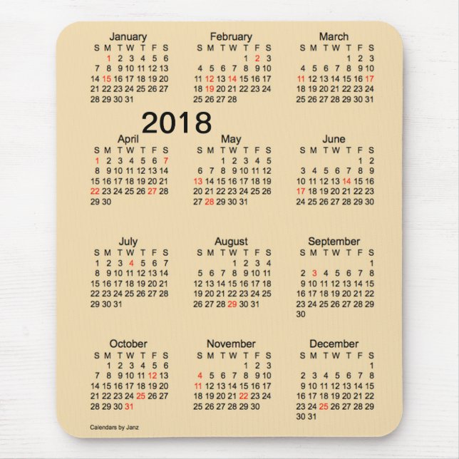 Mousepad Calendário 2018 do trigo do feriado das letras (Frente)