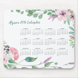 Mousepad Calendário 2018 floral da aguarela bonita