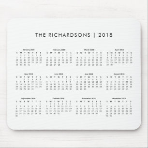 Mousepad Calendário 2018 preto e branco simples e moderno