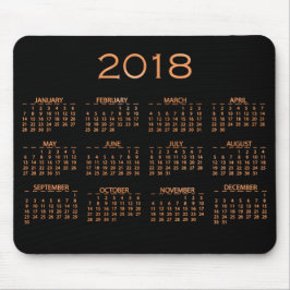Mousepad Calendário 2018 Rosa de cobre preto metálico Doura