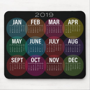 Mousepad Calendário 2019 colorido no preto