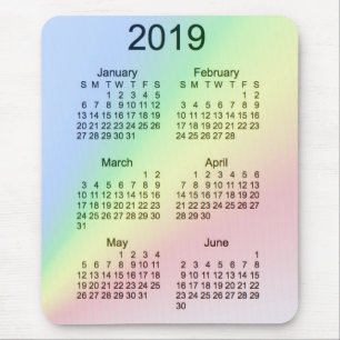 Mousepad Calendário 2019 das letras grandes do arco-íris