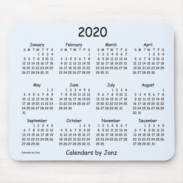 Mousepad Calendário 2020 de Janz Comic Sans Alice Blue (Frente)