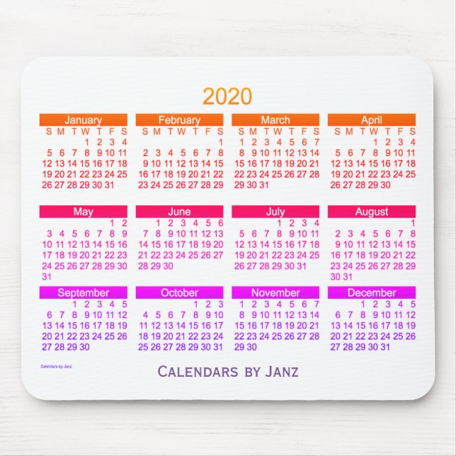 Mousepad Calendário 2020 de Janz Ipanema Bold (Frente)