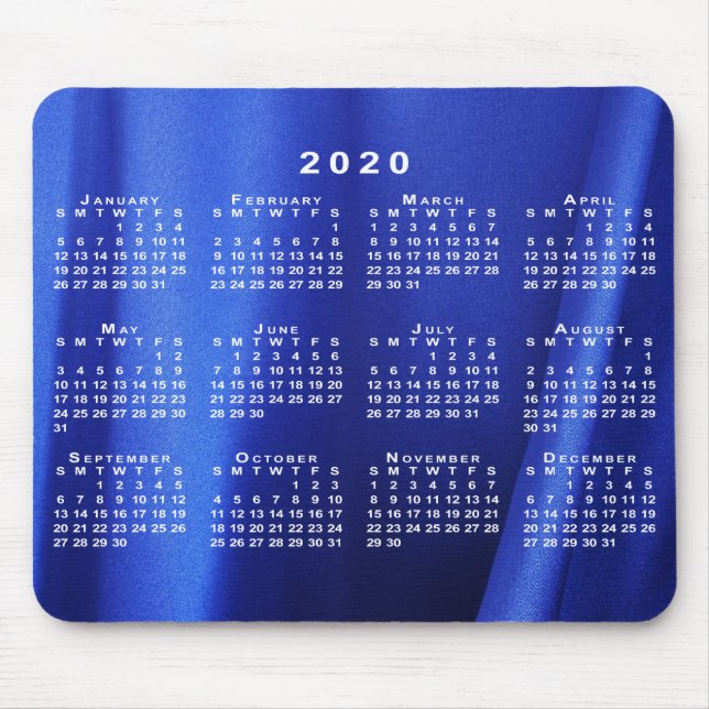 Mousepad Calendário 2020 na Foto Personalizada da Seda Azul (Frente)