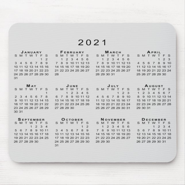 Mousepad Calendário 2021 Cinzas simples e preto (Frente)