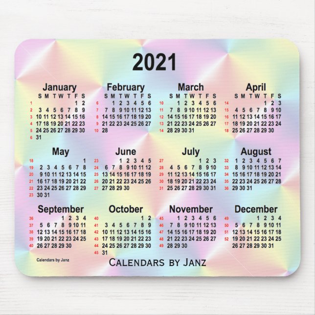 Mousepad Calendário 2021 Satin Rainbow 52 Semanas por Janz (Frente)