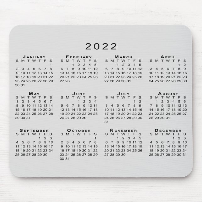 Mousepad Calendário 2022 Cinza simples e proteção do mouse  (Frente)