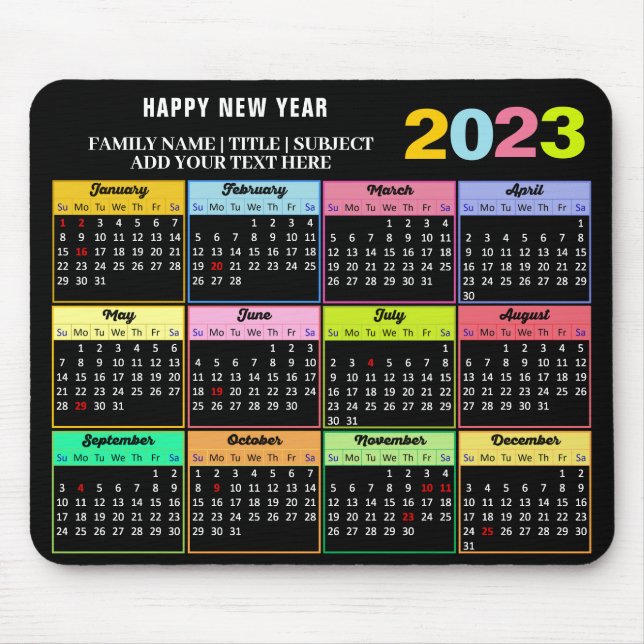 Mousepad Calendário 2023 Branco personalizado moderno em pr (Frente)