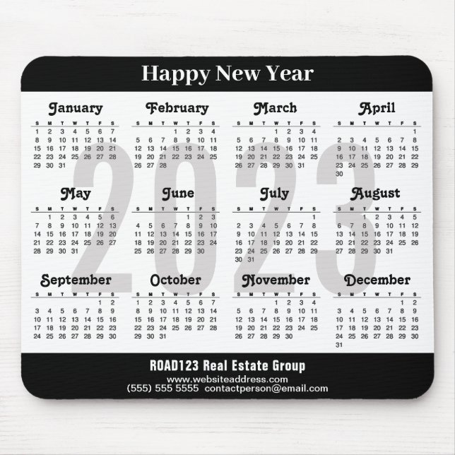 Mousepad Calendário 2023 Business Modern Black White Simple (Frente)