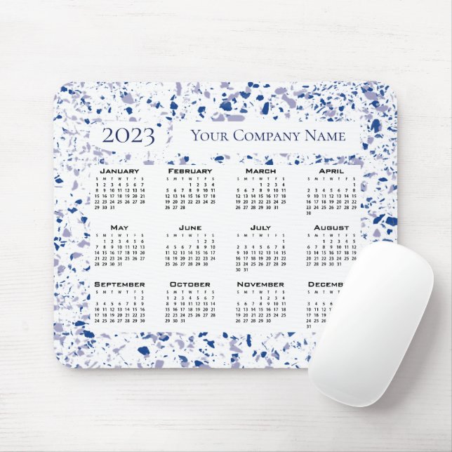 Mousepad Calendário 2023 Cinza Azul Branco Personalizado Te (Com mouse)