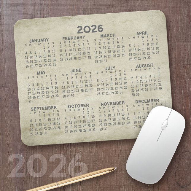 Mousepad Calendário 2023 - cinza tradicional de ouro pergam (2026 Calendar Mousepad)