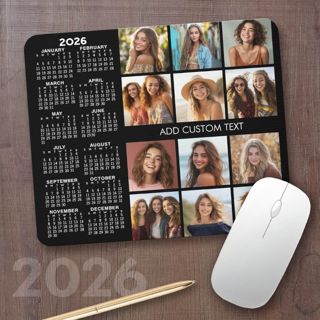Mousepad Calendário 2023 - Colagem de fotos 12 - preto (2026 Calendar with a Photo Collage on a Mousepad)